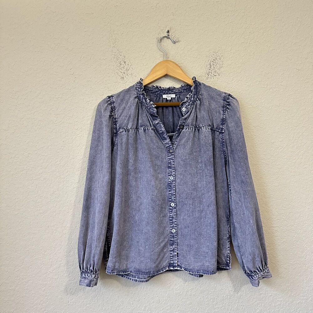 RAILS Camille Chambray Blouse Blue Acid Sapphire Ruffled Puff Sleeve
